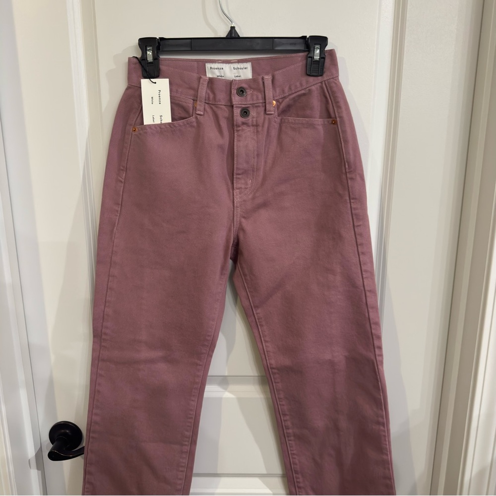 Proenza Schouler White Label Washed Denim Cropped Stovepipe Jeans in Pink